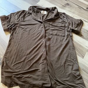 Brown Button-Up PJ Shirt